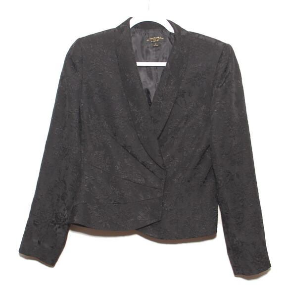 Tahari Luxe Black Brocade Blazer Jacket Size 4 Snap front closures - Picture 1 of 10